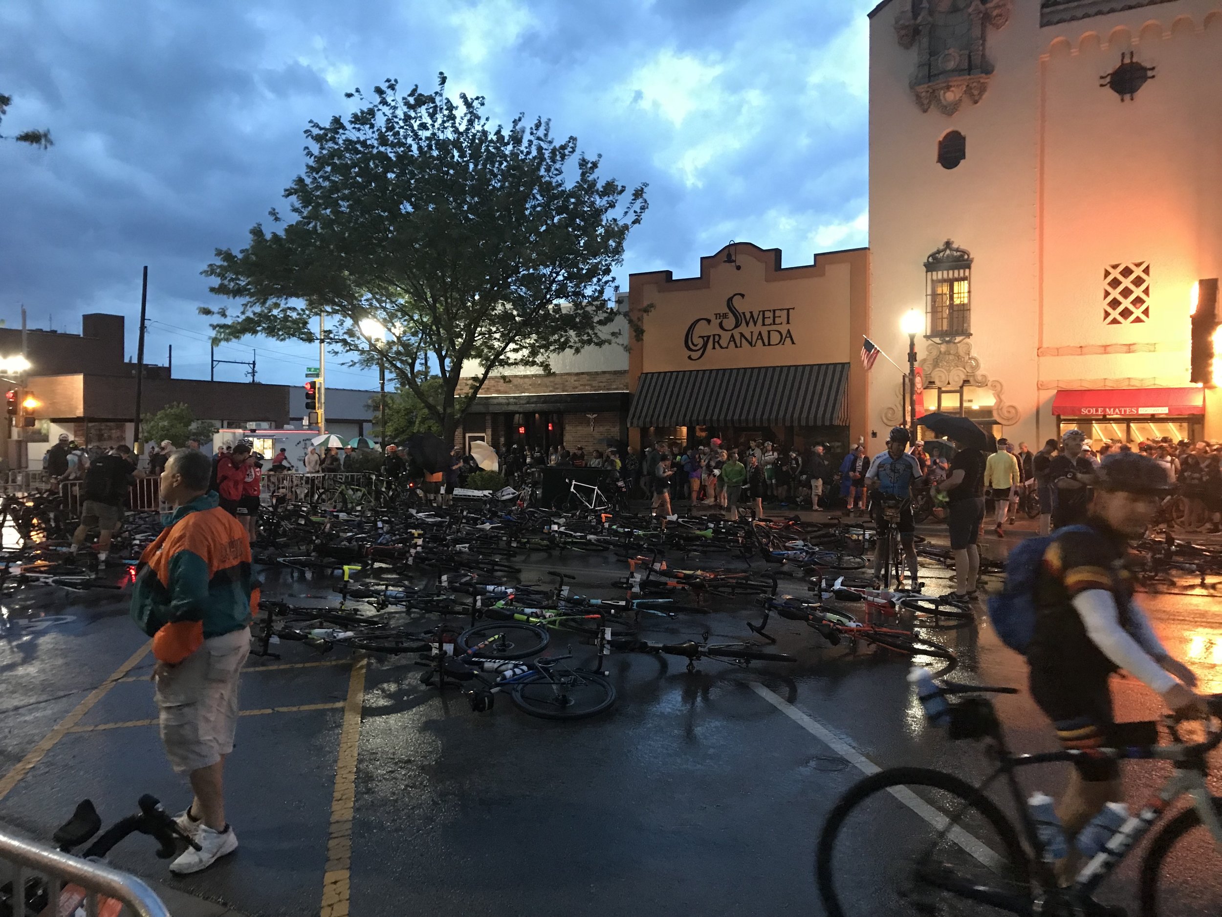 Bike placeholders waiting for the storm to pass